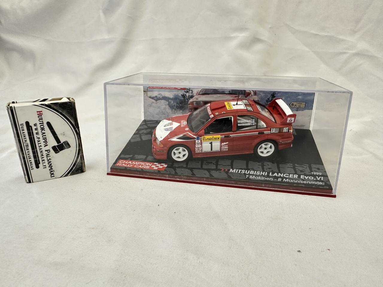 147. MITSUBISHI LANCER EVO VI, MONTE CARLO RALLY 1999, T MÄKINEN JA R MANNISENMÄKI., RALLIAUTO PIENOISMALLI