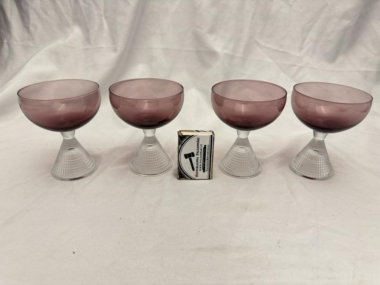 6. 4KPL VIOLETTI BRILJANT-COCKTAILLASI, IITTALA, TAPIO WIRKKALA